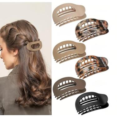 Imagem de 4/5/6/8 peças de grampos de cabelo planos redondos para mulheres - presilhas ovais de bico de pato de fixação forte, clipes antiderrapantes para cabelo grosso/fino | Acessórios de cabelo versáteis