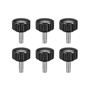 Imagem de uxcell 6 maçanetas serrilhadas M4 x 10 mm Metric Zinc Plated Carbon Steel Rosca macho parafuso de polegar no tipo 16 mm cabeça redonda de plástico rosqueado parafuso de mão botões pretos