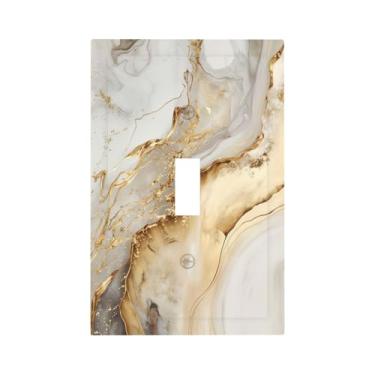 Imagem de ukutarly Mármore branco dourado 1 Gang Single Toggle Light Switch Cover Placa de parede decorativa cinza dourado placa elétrica para banheiro, cozinha, quarto (plásticos)