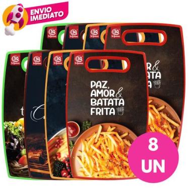 Imagem de Conjunto Tábua Corte Decorada Plástico Retangular Colorida Churrasco C