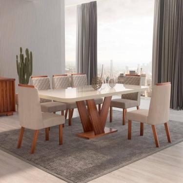 Imagem de Sala de Jantar 160x80 Aurora MDF/Vidro 6 Cadeiras Bom Pastor