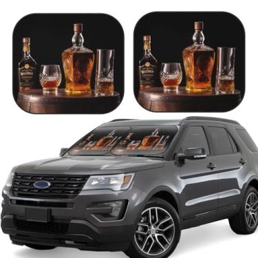 Imagem de Whisky Beer Pictures Capa de para-sol para para-brisa de carro 2 peças, para-sol dobrável para janela frontal de carro para a maioria dos carros, protetor solar automotivo protetor térmico para janela