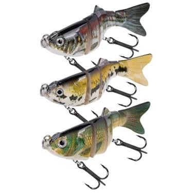Imagem de Balifly Isca de pesca Topwater com 6 segmentos, isca de natação biônica, iscas de pesca robóticas realistas para truta walleye, robalo, água salgada, equipamento de pesca de água doce, 3 peças FS/YE