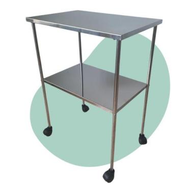 Imagem de Carrinho Mesa Auxiliar Inox Rodizio 40x60x80 2 Prateleira Rodinha Inst