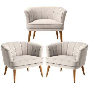 Imagem de Conjunto 3 Poltronas Estofadas para Recepção Clinica Tecido Veludo Mac