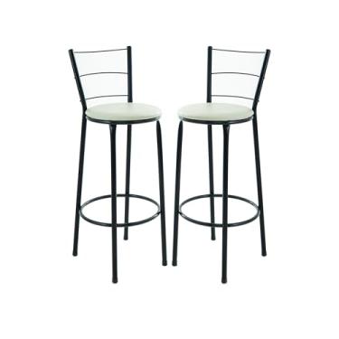 Imagem de Kit 2 Banquetas Altas 3 Arames, 70 cm, para Cozinha e Balcão, Acabamento Preto, Assento em Junco (BEGE)