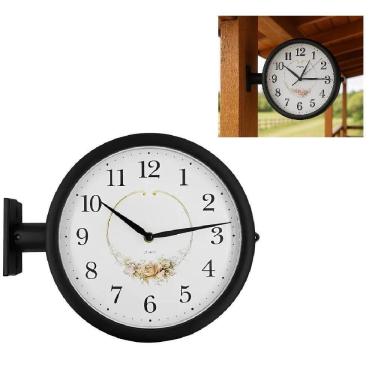 Imagem de Relogio De Parede Dupla Face Vintage Estaçao De Trem Decorativo Retro Preto Luxo