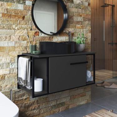 Imagem de Gabinete Suspenso Para Banheiro 80cm P1019 Grafite Com Cuba Berlin Preta Preto/Grafite
