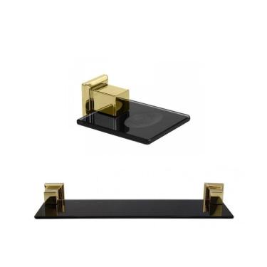 Imagem de Kit Saboneteira e 1 Porta Shampoo  com Vidro  Ducon Gold
