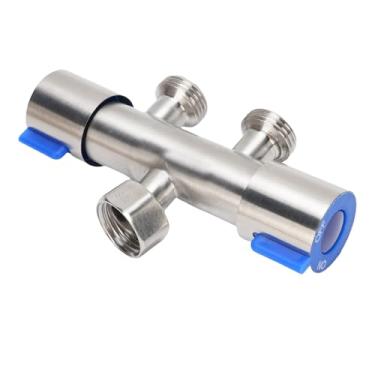 Imagem de Yosoo Health Gear Divisor de Mangueira 304 Aço Inoxidável 1 Entrada 2 Saída G1/2 Feminino Feminino Torneira de Jardim de Jardim de Jardim Com Interruptores Individuais para Lavadora de Louça de