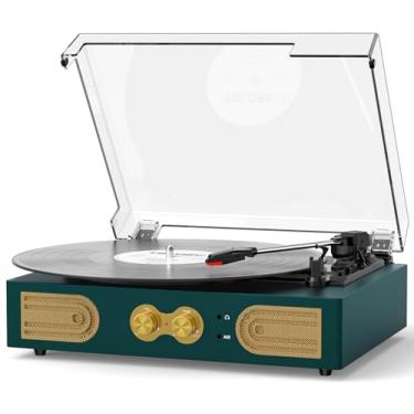 Imagem de TANLANIN Toca-Discos De Vinil Com Alto-Falantes Integrados, Toca-Discos Vintage De 3 Velocidades, Controle De Graves/Agudos, Entrada Para Fone De Ouvido, Saídas Rca/Aux, Toca-Discos De Vinil Com Aci