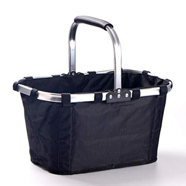 Imagem de Cesta de piquenique dobrável isolada à prova d'água para acampamento ao ar livre, compras, armazenamento de alimentos e uso em viagens (preto)
