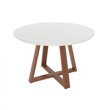 Imagem de Mesa de Jantar Redonda com Tampo de Vidro Off White Bennett Natural 135 cm