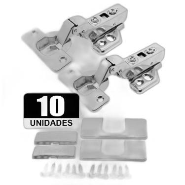 Imagem de Kit 10 Dobradiça Easy Tn Click Alta Capa Parafuso Aço Inox