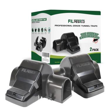 Imagem de Filpestco Conjunto de 2 armadilhas de encaixe de túnel extra grande de nível profissional, ratoeira, armadilha reutilizável, resistente para soluções de controle de pragas internas e externas