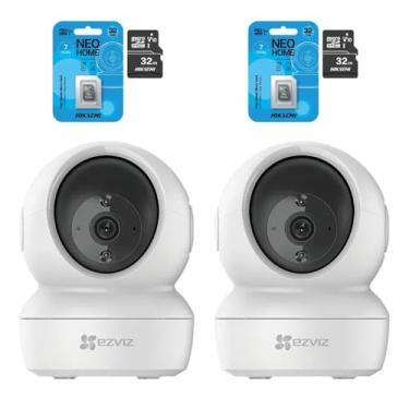 Imagem de KIT 2 Cameras de Seguranca Interna C6N 1080p FullHD Wi-Fi Pan-tilt 360 Branca + 2 Cartoes de Memoria Micro SD 32 GB Hs-tf-d1