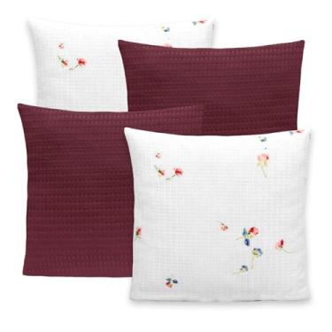 Imagem de Kit 4 Capas Piquet P/Almofadas 40x40 Com Zíper Lisas e Estampadas (Delicata - Vinho)