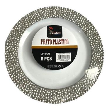 Imagem de Pratinho borda Perolado Prata Luxo Acrílico 19cm-kit 6un -  ARCÓLOR, p