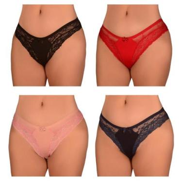 Imagem de Kit 4 Calcinhas PLUS SIZE de Microfibra Rendada Tanga Roupa Renda Sexy
