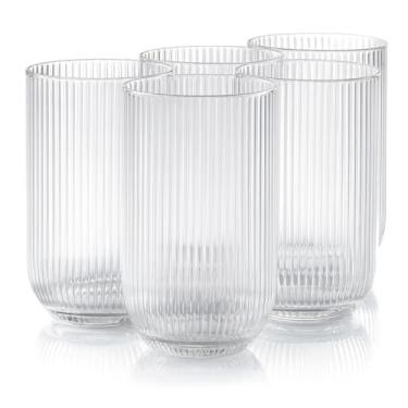 Imagem de Jogo 6 Copos Vidro Canelado 420ml Luxo Moderno Transparente Minimalista Resistente Vidro Grosso Água Suco Refrigerante