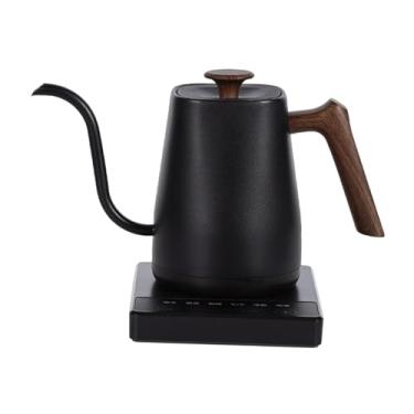 Imagem de ＫＬＫＣＭＳ Chaleira elétrica de 0,8 L, proteção contra fervura a seco, resistente, aquecimento rápido, aço inoxidável, para preparar chá e ferver água quente, Grão de Madeira Preta