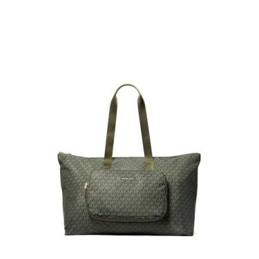 Imagem de Michael Kors Tanner Bolsa grande reversível dobrável, ferragens douradas/nylon emblemático MK/Ivy