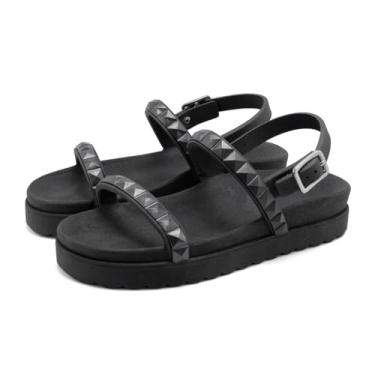 Imagem de Sandalia Rasteira Papete Piramide Feminina Com Fivela Solado Microexpandido Confortavel Verao Macia Tamanho:35;Cor:Preto;Gênero:Feminino;Departamento BS:Esporte