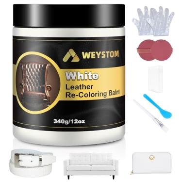 Imagem de WEYSTOM Bálsamo de recoloração de couro, corante de couro grande de 340 g, restaurador de cor, reparo de arranhões, kit de restauração de móveis e sofás, kit de reparo para móveis (branco)