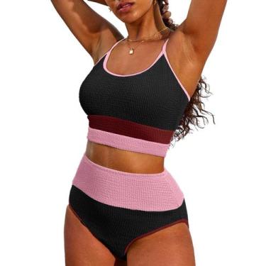 Imagem de Conjunto de biquíni Herseas High Waisted, 2 peças para mulheres, preto