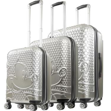 Imagem de FUL Disney Mickey Mouse, conjunto de 3 peças, malas rígidas com rodas giratórias, prata