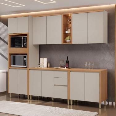 Imagem de Cozinha Completa Allure 13 Portas 3 Gavetas 100% Mdf Jequitibá/Gris - Linea Brasil