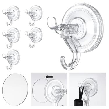 Imagem de Antimbee Ganchos de ventosa, pacote com 5 ganchos transparentes de sucção de chuveiro, ventosa grande removível com disco adesivo ultrafino para superfícies lisas/irregulares, gancho de sucção de