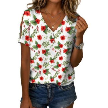 Imagem de Blusa feminina Zhyaj com estampa floral boho com decote em V e manga c
