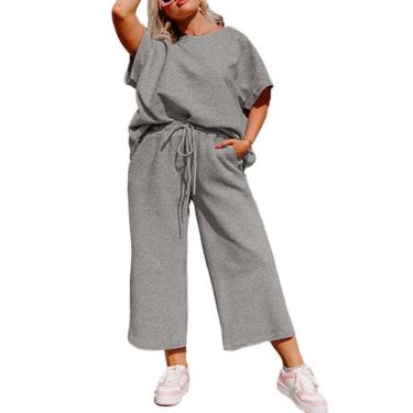 Imagem de Conjunto de duas peças Eytino feminino plus size com gola redonda cinz