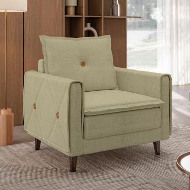 Imagem de Poltrona Decorativa Estofada com Pés em Madeira Maciça Sololá Espresso Móveis Linho Bege