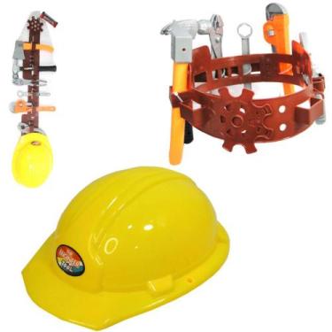 Imagem de Kit Maleta Ferramentas Infantil C/ Cinto Capacete Construtor - Ark Toy