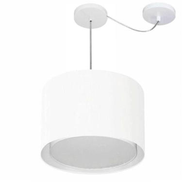 Imagem de Lustre Pendente Cilíndrico Com Desvio De Centro Vivare Md-4312 Cúpula Em Tecido 40x30cm - Bivolt Branco 127/220v