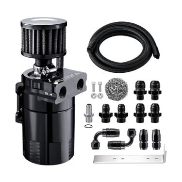 Imagem de EVIL ENERGY Lata de captura de óleo, kit de lata de captura perplexa de 300 ml com filtro de respiro, separador de óleo de ar de alumínio universal 2 portas com mangueira de combustível 6AN CPE e kits