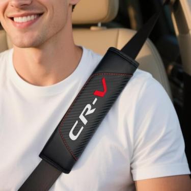 Imagem de 2 peças almofadas de cinto de segurança de couro de fibra de carbono almofada de ombro macia para acessórios Honda CR-V, almofadas de cinto de segurança para carro (para CRV)