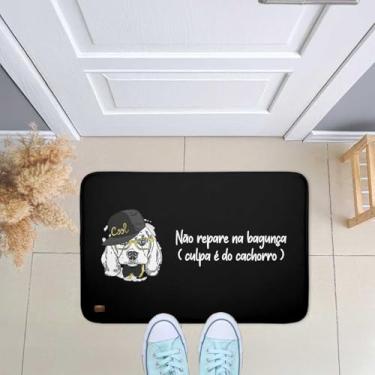 Imagem de Tapete de Porta Entrada, Sala, Quarto Emborrachado Decorativo Preto Não Repare Na Bagunça 40X60 - Noavdecora