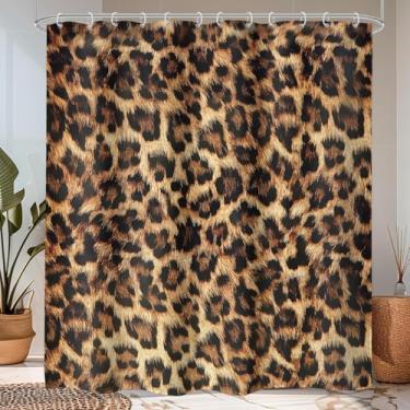 Imagem de LIGHTINHOME Cortina de chuveiro com estampa de leopardo extralonga 182 cm L x 213 cm Wild Safari Potente Cheetah Cat Panthera preto marrom tecido de tecido de poliéster à prova d'água para casa de