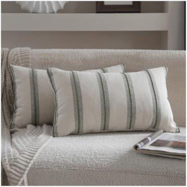 Imagem de Cethom Conjunto de 2 capas de almofada Boho 30,5 x 50,8 cm, listras verde-oliva decorativas para sofá, cadeira e cama, capas de almofada texturizadas com detalhes modernos para sala de estar, quarto
