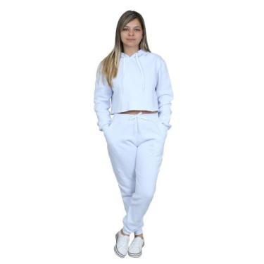 Imagem de Kit Blusa Moletom Feminino Cropped + Calça Moletom - lgamn, Branco, M/