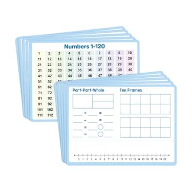 Imagem de MotiveTech 10x Linhas Numéricas Dupla Face Reutilizáveis ​​Atividades de Aprendizagem Folhas de Apagamento a Seco Graváveis ​​120 Gráficos Numéricos para