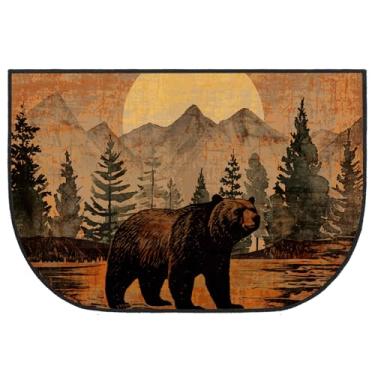 Imagem de Demissle Tapete de lareira para lareira Cabine Sudoeste à prova de fogo resistente ao fogo para fogão a lenha piso para cozinha interna e externa (urso, 61 x 159 cm)