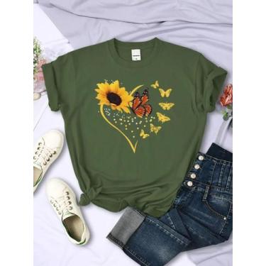 Imagem de Camisetas Femininas de Verão - Manga Curta, Estampas de Girassol, Borb