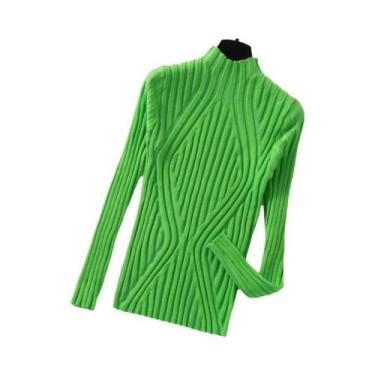 Imagem de Suéter Feminino De Tricô Gola Alta Slim Fit Preto Pulôver Básico Outon