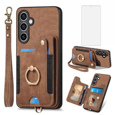 Imagem de Capa de telefone para Samsung Galaxy S23 FE 5G capa carteira com protetor de tela de vidro temperado e alça de pulso RFID suporte de cartão de crédito anel acessórios de celular S 23 EF S23FE 23S