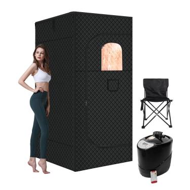 Imagem de WaldWander Caixa de sauna, sauna a vapor portátil para casa, barraca de sauna para relaxamento, desintoxicação com vaporizador de 3L 1500W, cadeira dobrável, controle remoto, tapete (2,95 x 2,95 x