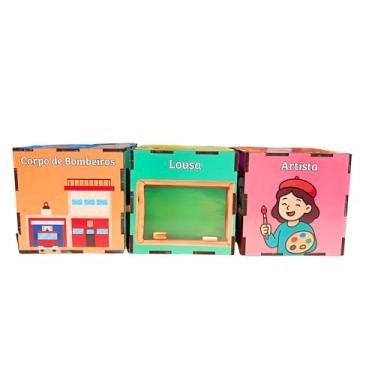 Imagem de Jogo das Profissões Cubos em MDF Coloridos e Educativos